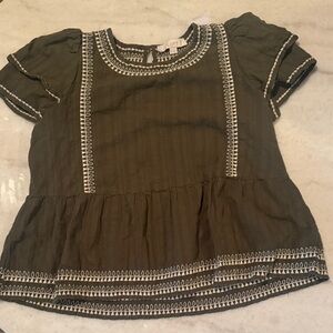 LOFT Kids Dark Green Blouse with White Embroidery